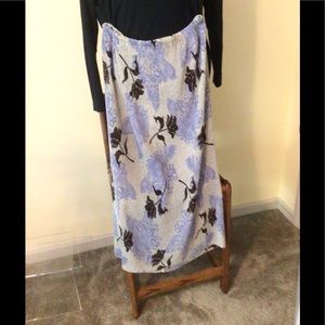 Pleated Midi Skirt w Green, Lavender, Brown Accent